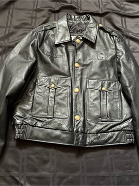 vintage 90s First Genuine Leather Motorcycle Belted Jacket 42 Black 1990s